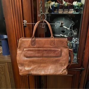 Vtg Pallie Bags Brown Distressed Heavy Leather Daily Tote Bag Full Suede Lining